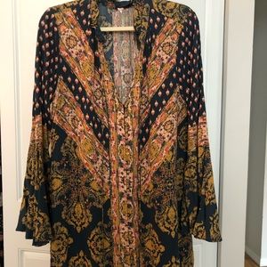 Free people paisley long sleeve mini dress: small